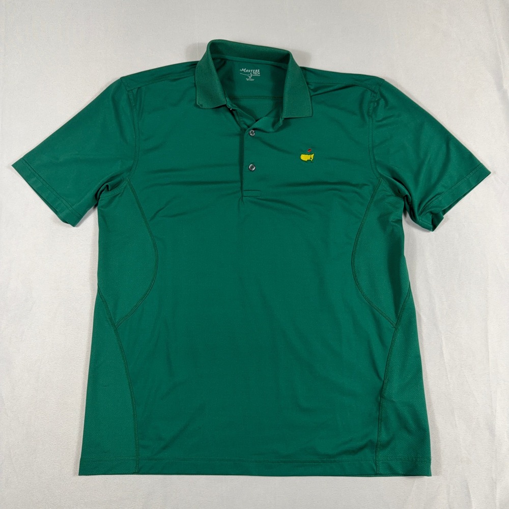 Masters Tech Golf Polo Shirt Green Performance Stretch Logo Mens Medium